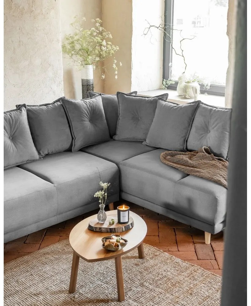 Сив велурен разтегателен диван (десен ъгъл) Lazy Lukka - Miuform