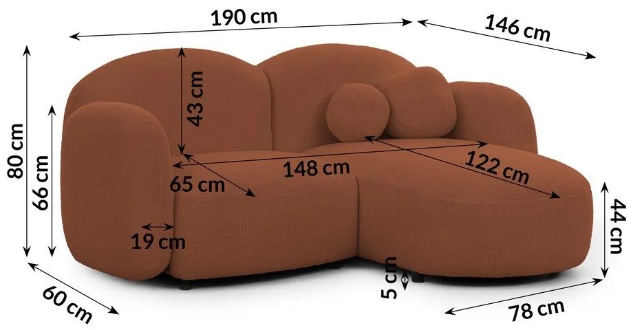 Теракотен ъглов диван от букле (десен ъгъл) Orbit – Ropez