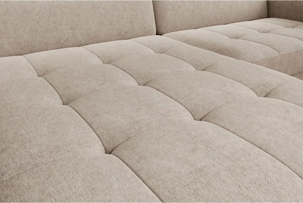 Бежов шенилов разтегателен ъглов диван с място за съхранение (ляв ъгъл) Gomsi – ELTAP