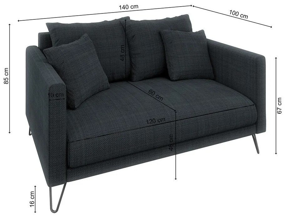 Тъмносив шенилов диван 140 cm Freya – Ropez