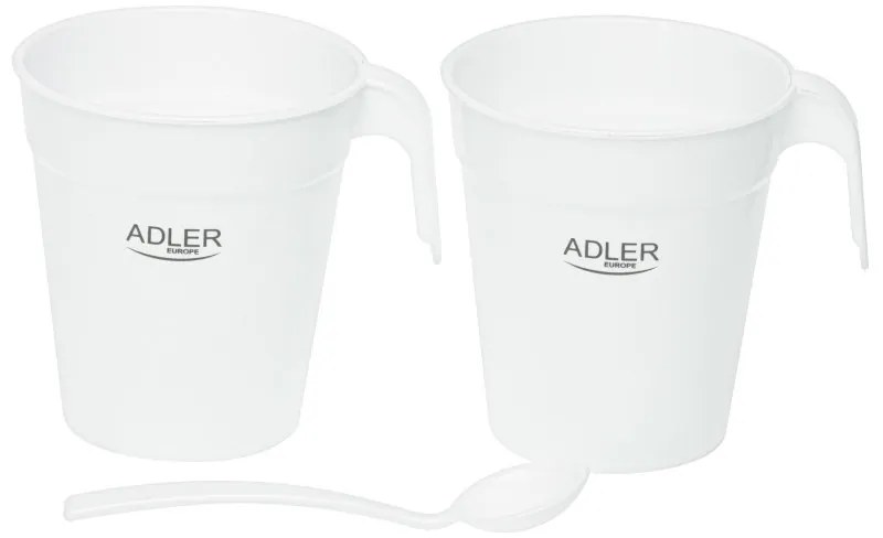 Електрическа кана Adler AD 1381, 900W, 0.5 л, 2 чаши и лъжичка, Защита от работа вода, Бял