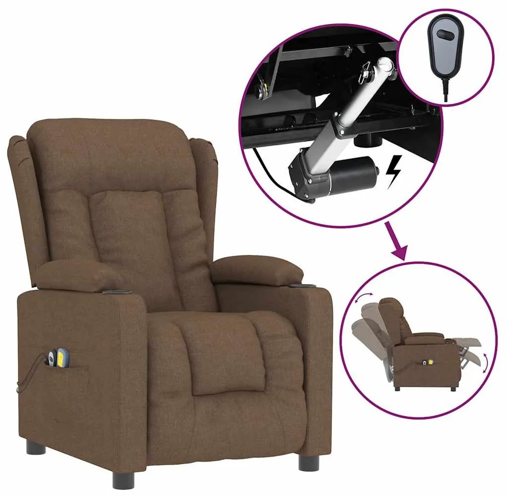 3098793 vidaXL Електрически масажен стол, кафяв, текстил