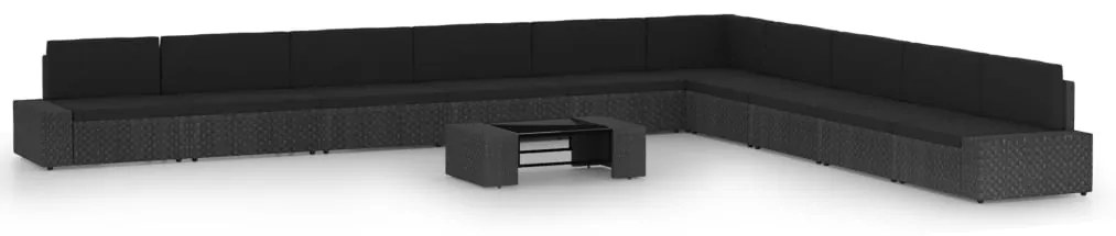 3067149 vidaXL Градински комплект с възглавници, 11 части, полиратан, черен