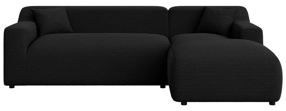 Черен ъглов диван от рипсено кадифе (десен ъгъл) Martin – Ropez