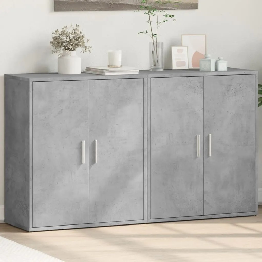 3276542 vidaXL Сайдборди, 2 бр, бетонно сив, 60x31x70 см, инженерно дърво