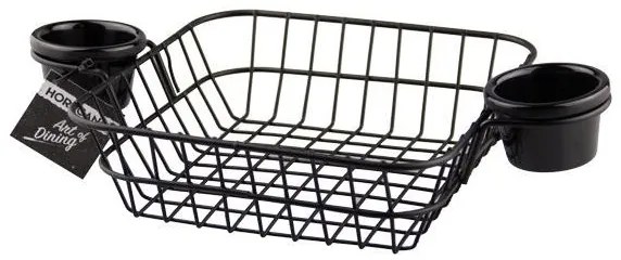 Метална кошничка за сервиране с две дръжки и два рамекина 20х20х6,5см черна (HC-93823)