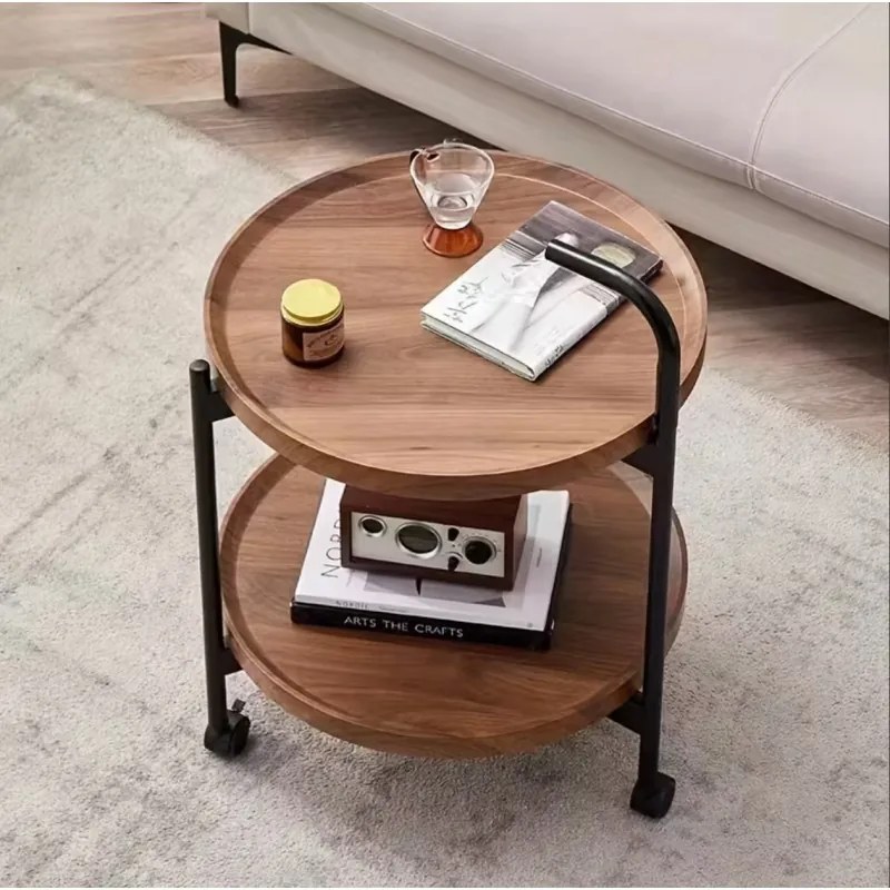 Двуетажна кръгла подвижна масичка за кафе на колела