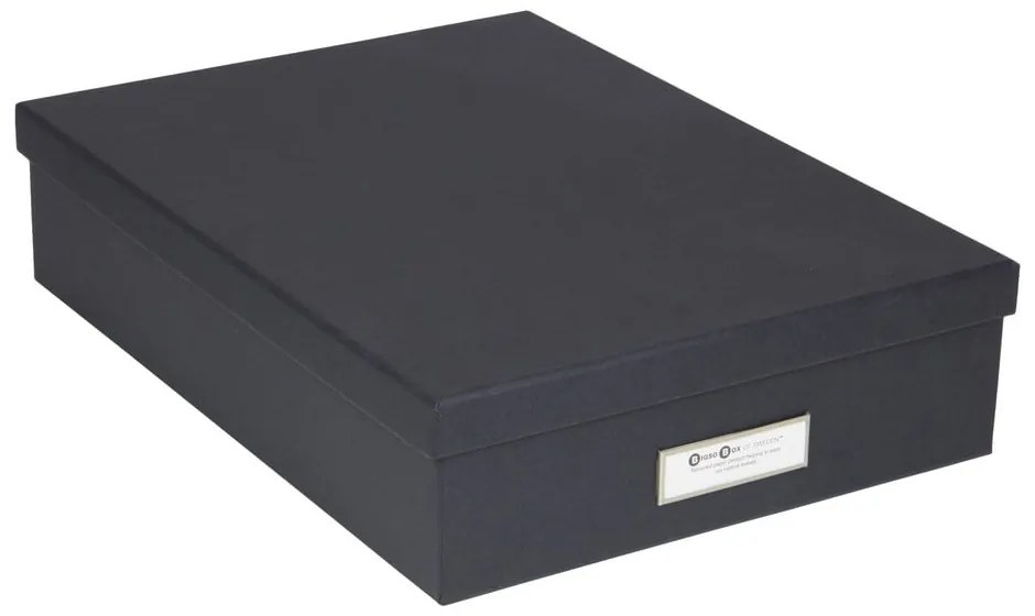 Тъмно сива кутия за съхранение с етикет за име за документи, размер A4 Oskar - Bigso Box of Sweden