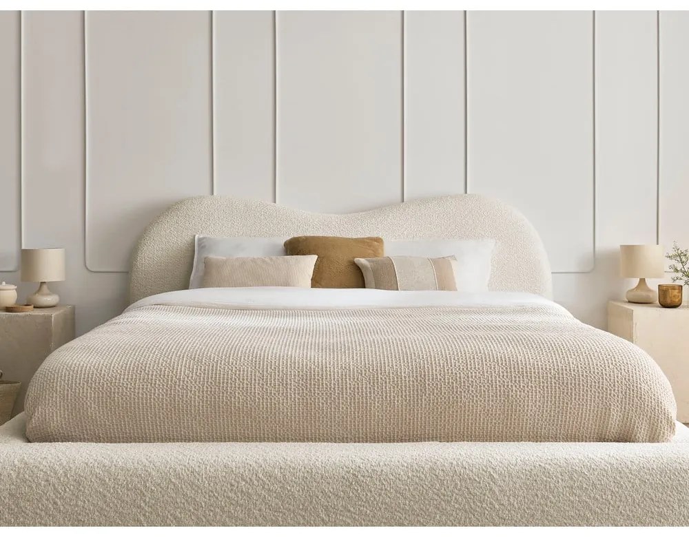 Бежово тапицирано двойно легло с място за съхранение с включена подматрачна рамка 140x190 cm Orlane – Bobochic Paris