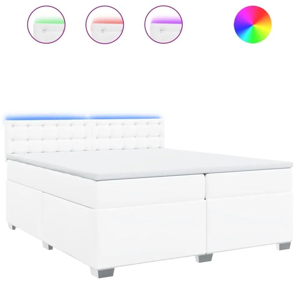 3288437 vidaXL Боксспринг легло с матрак, бяло, 200x200 см, изкуствена кожа