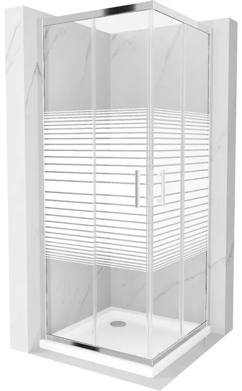 Mexen Rio квадратна душ кабинка 80 x 80 см, линии, хром + поддън Flat, бял - 860-080-080-01-20-4010