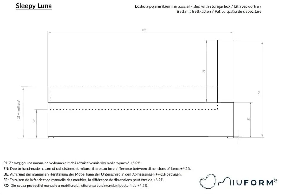 Бежово тапицирано единично легло и решетка 90x200 cm Sleepy Luna - Miuform