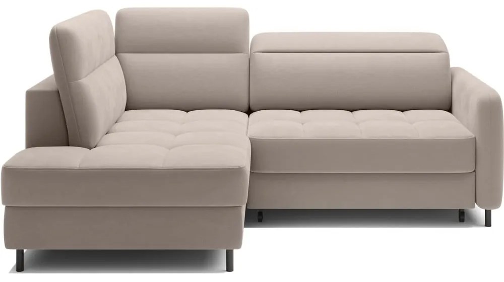 Светлокафяв кадифен разтегателен ъглов диван с място за съхранение (ляв ъгъл L форма) Barea – ELTAP
