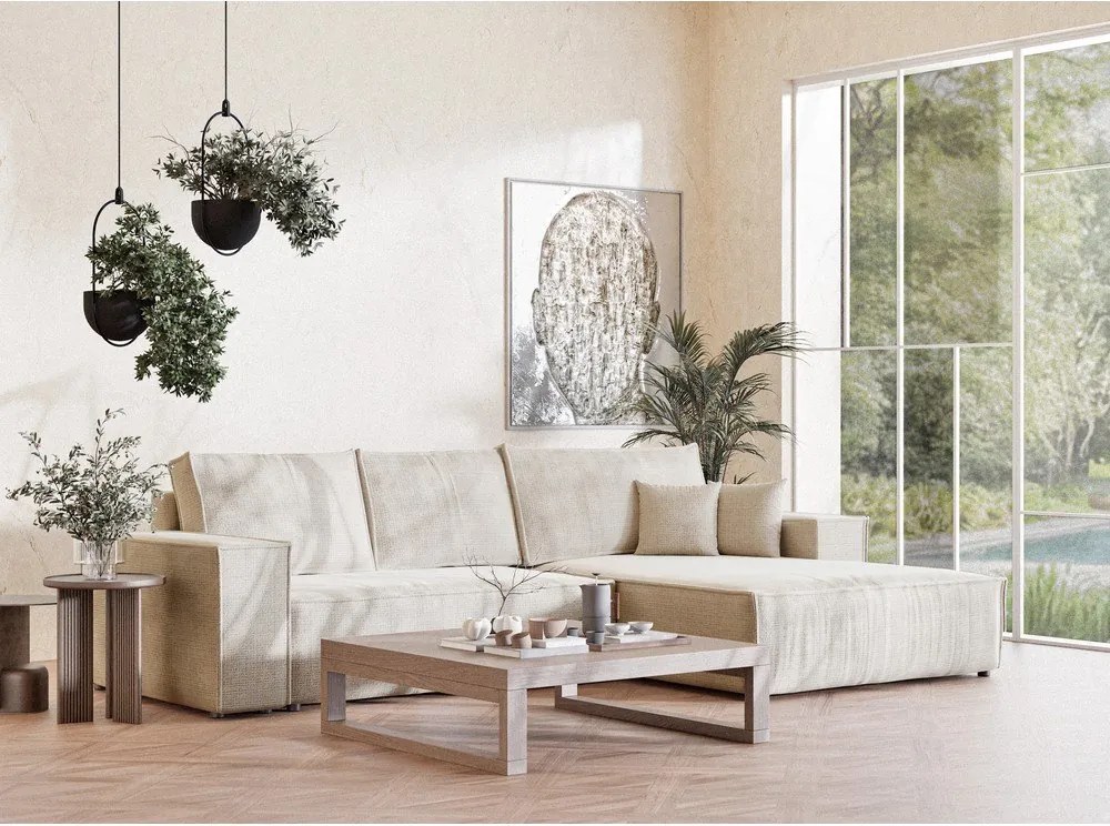 Кремав шенилов сгъваем/с място за съхранение ъглов диван (десен ъгъл) Maze – Maison de Rêve