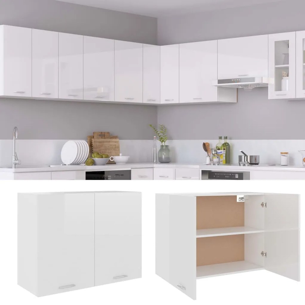 801281 vidaXL Висящ шкаф, Lyon бял гланц, 80x31x60 см, инженерно дърво