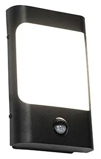 Стенна лампа черна с LED IP44 с датчик за движение - Khuvan