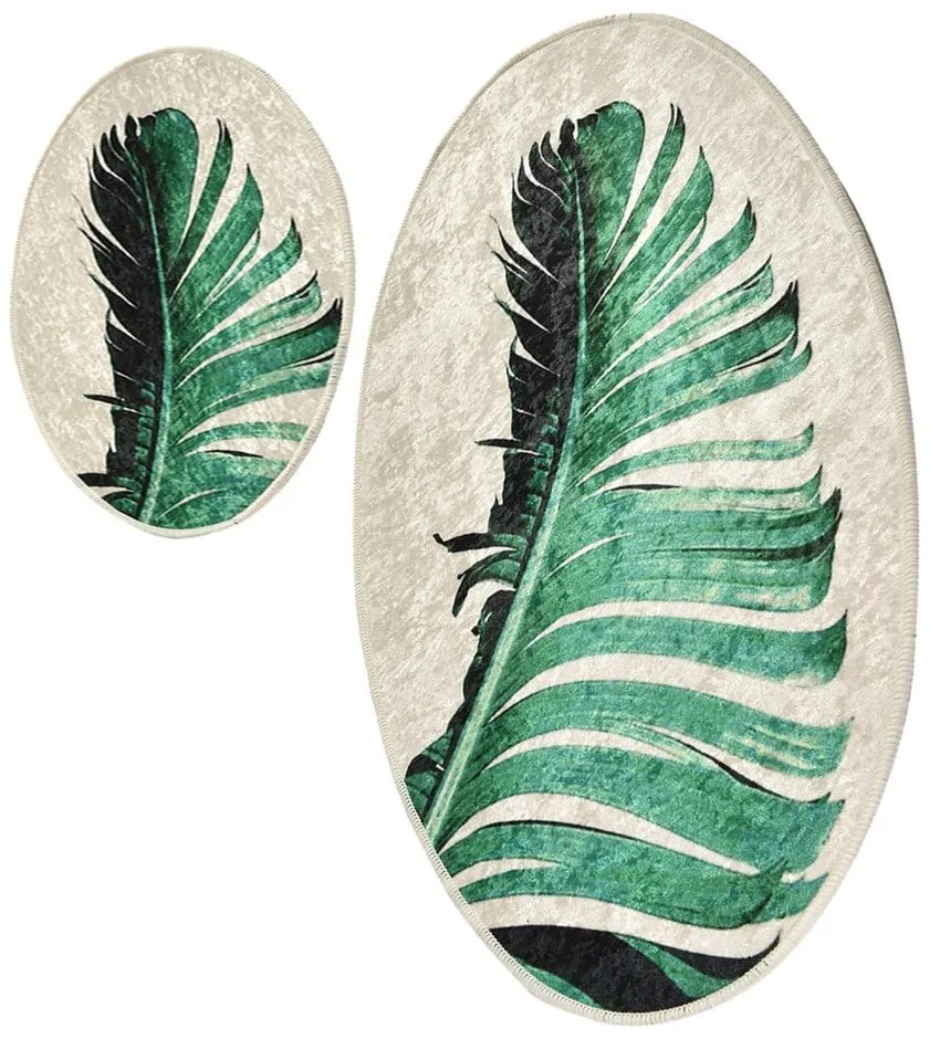 Зелени-бежови килими за баня в комплект от 2 бр. 60x100 cm Floret – Foutastic