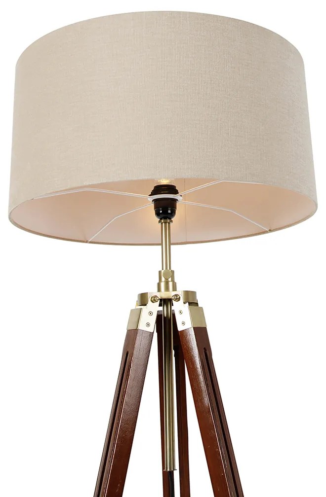 Подова лампа месинг с абажур светло кафяв 50 см триножник - Cortin