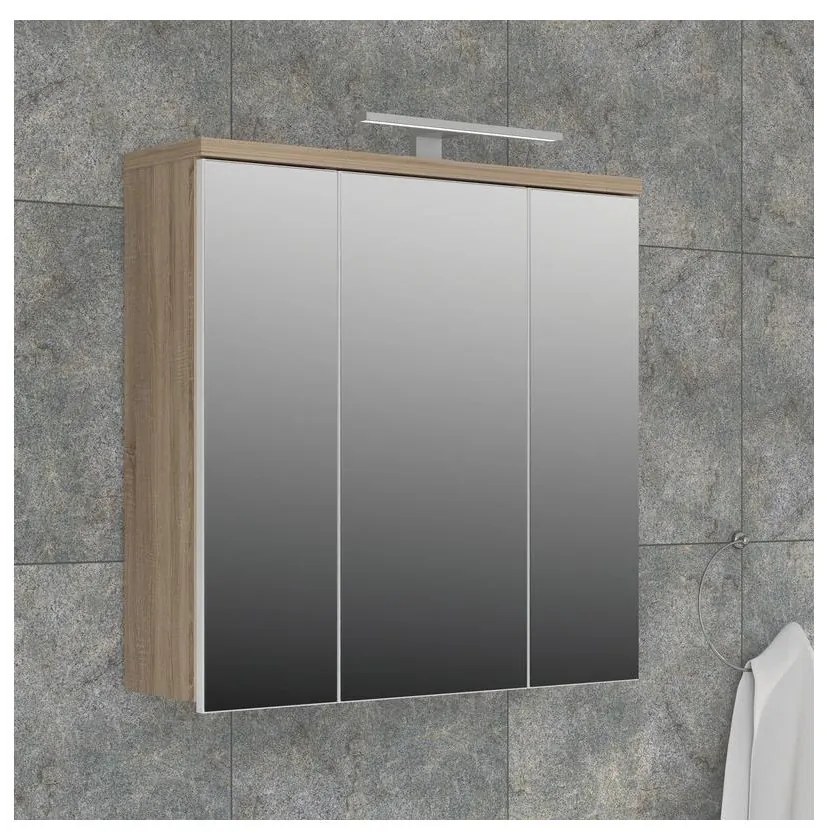 Стенно шкафче за баня с огледало VENOM бяло/дъб сонома