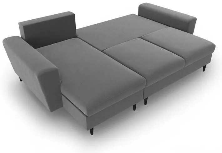 Светлосив кадифен разтегателен ъглов диван с място за съхранение Kyoto – Cosmopolitan Design