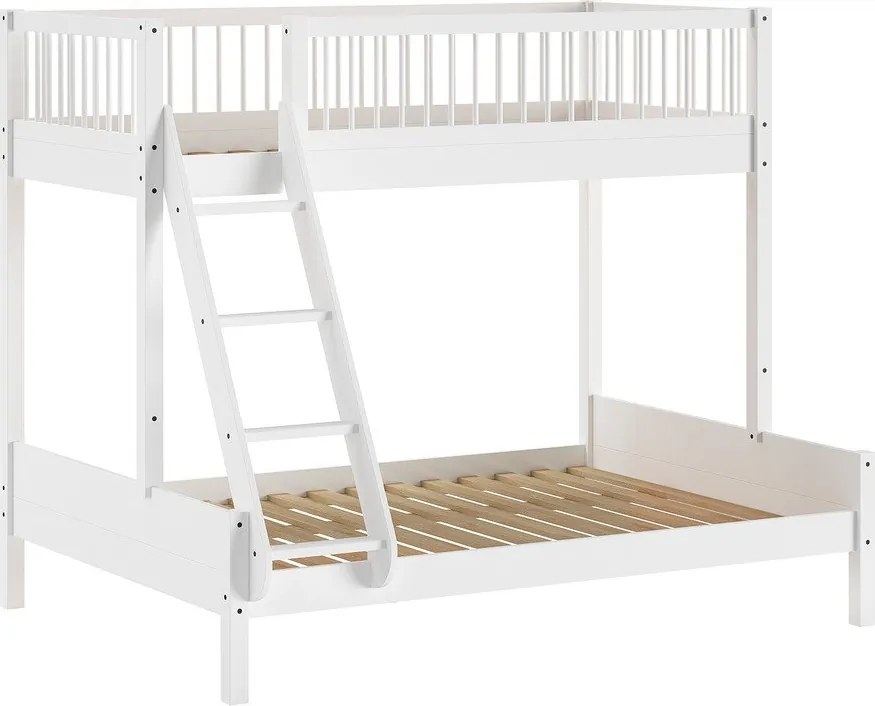 Бяло детско легло 140x200/90x200 cm от масивен бук двуетажно с включена подматрачна рамка Forrest – Vipack
