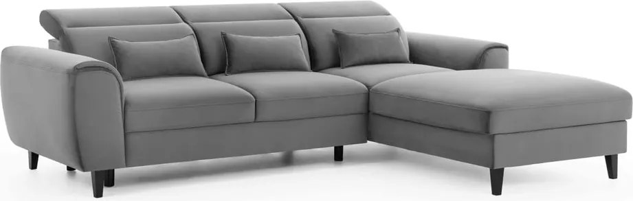 Сив кадифен разтегателен ъглов диван с място за съхранение (десен ъгъл) Foble – ELTAP
