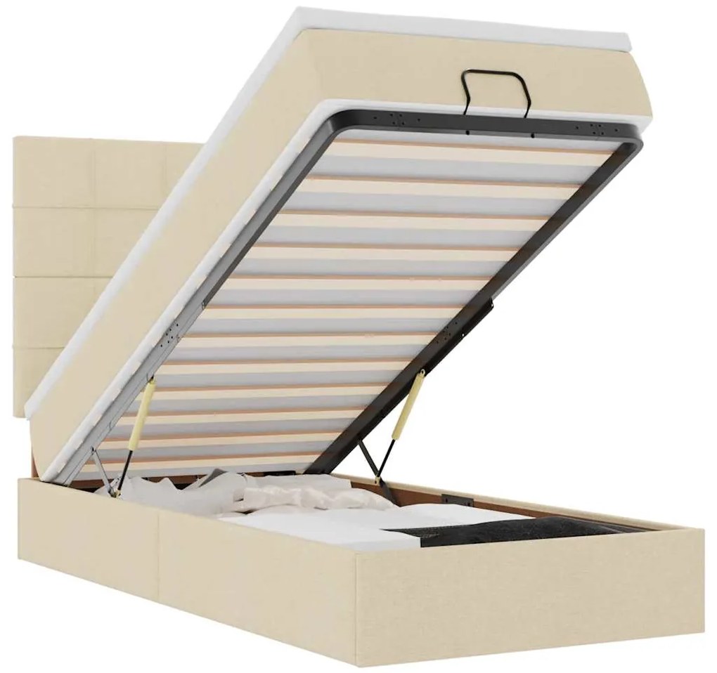 3313987 vidaXL Османска легло с матрак и LED, кремаво, 100x200 см, плат