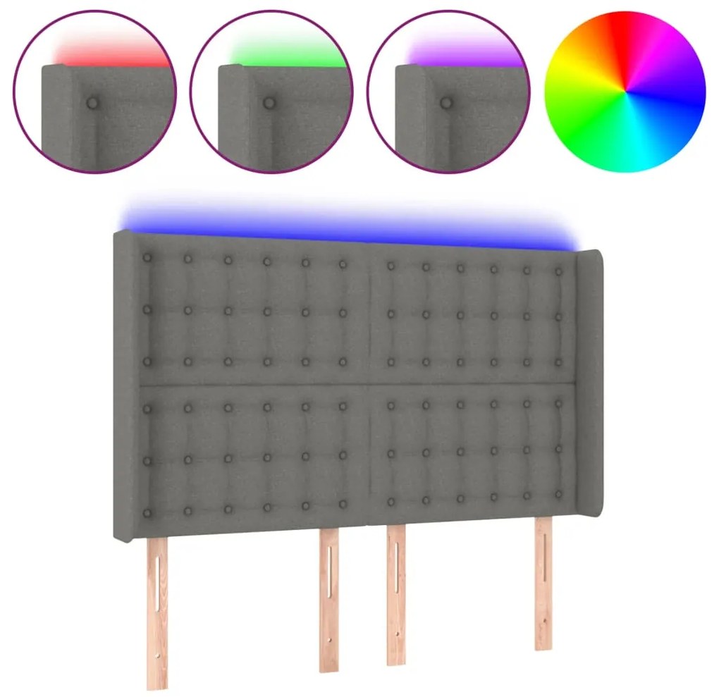 3124481 vidaXL LED горна табла за легло, тъмносива, 147x16x118/128 см, плат