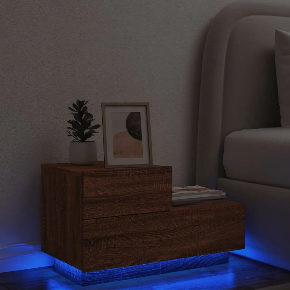 Sonata H Нощно шкафче с LED осветление, кафяв дъб, 70x36x40,5 см
