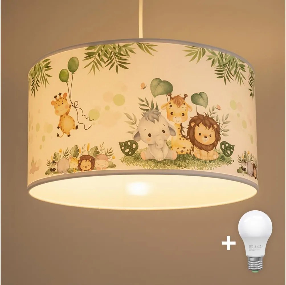 BRILAGI - LED детски полилей на кабел BOBO 1xE27/60W/230V Ø 35 см бял/джунгла