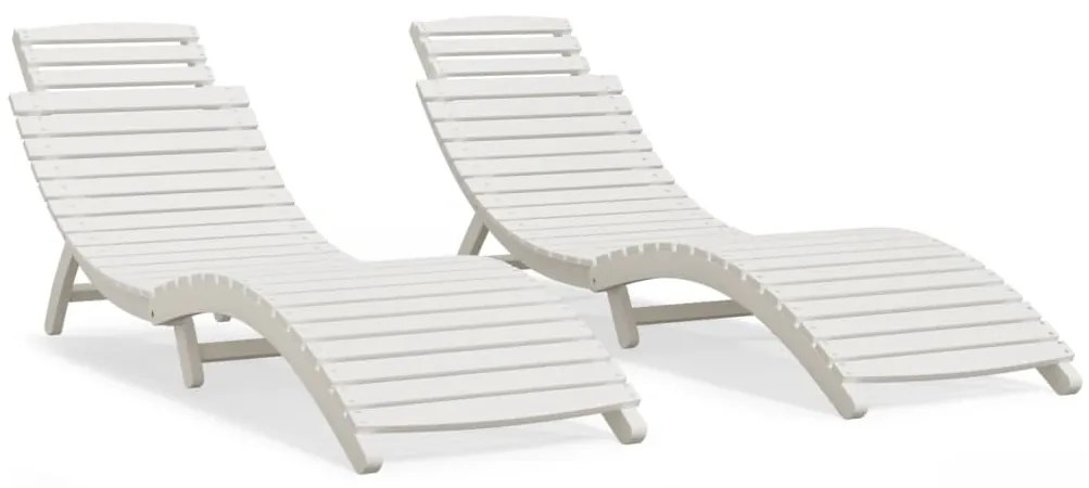 3155470 vidaXL Шезлонги, 2 бр, бели, 184x55x64 см, акациево дърво масив