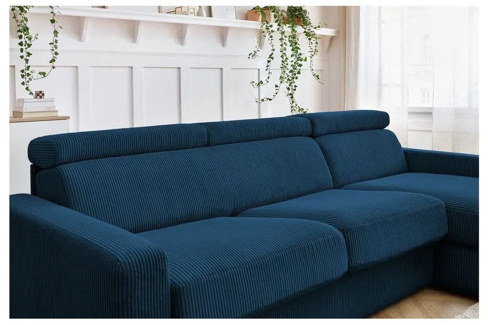 Тъмносин разтегателен ъглов диван от рипсено кадифе (променлив) Monaco – Bobochic Paris