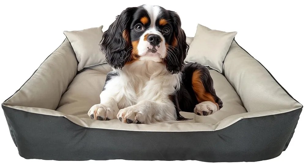 Водоустойчиво удобно легло за кучета с възглавници - сиво Šírka: 95 cm | Dĺžka: 115 cm