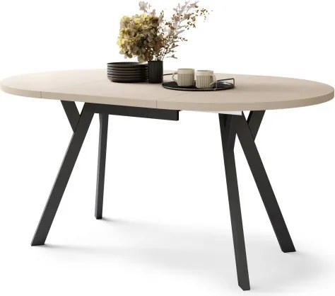 АЛMО Бежово/черни крака - КРЪГЛА РАЗТЕГАТЕЛНА МАСА С Y-ОБРАЗНИ КРАКА В ЛОФТ/ИНДУСТРИАЛЕН СТИЛ ЗА ХОЛ ИЛИ ТРАПЕЗАРИЯ