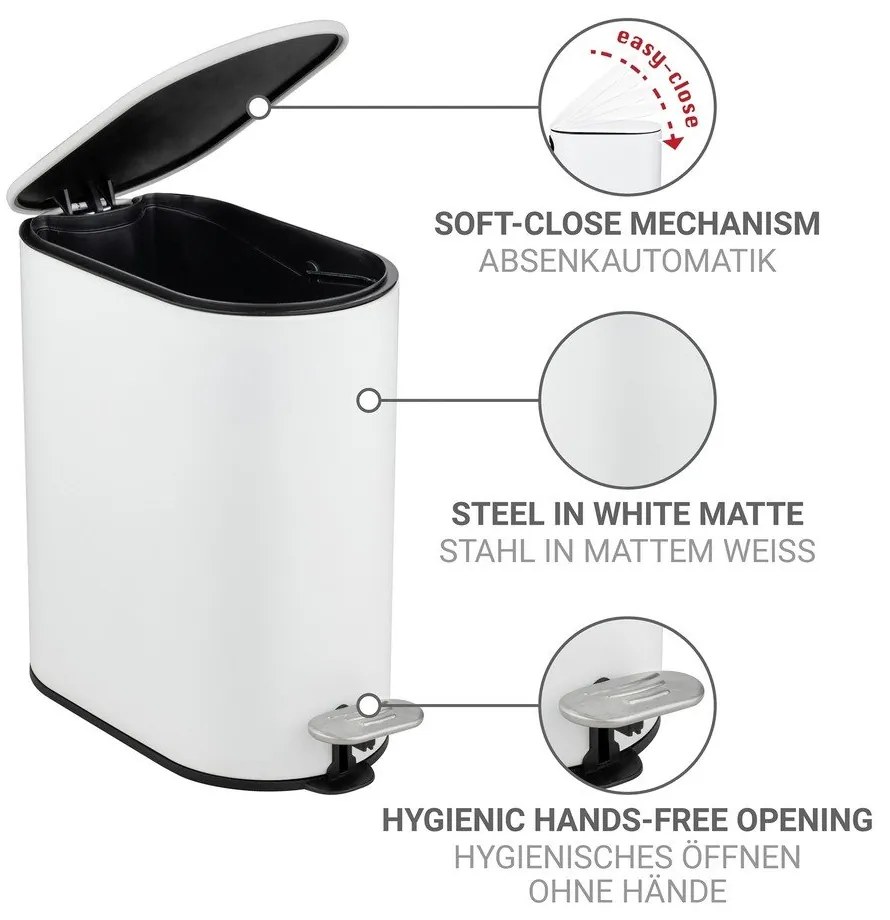 Стоманено кошче за боклук с педал в матово бял цвят 5 l Collungo – Wenko