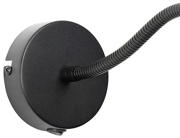 Стенна лампа черна с абажур черен превключвател и гъвкава ръка - Merwe