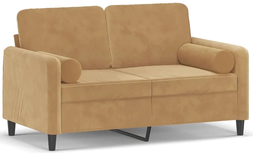 3200878 vidaXL 2-местен диван с декоративни възглавници кафяв 120 см кадифе