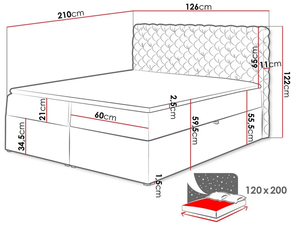 Тапицирано легло Chesterfield-Gkri-140 x 200 εκ.