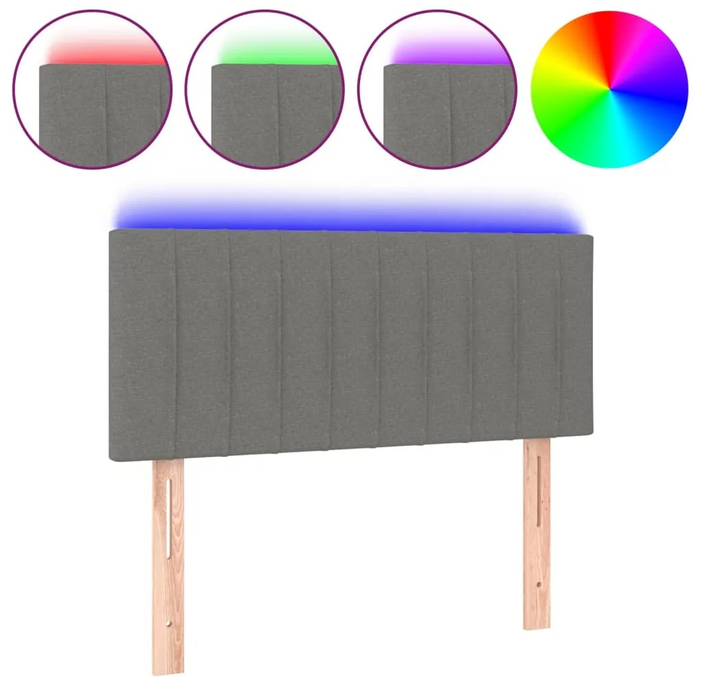 3121841 vidaXL LED горна табла за легло, тъмносива, 100x5x78/88 см, плат