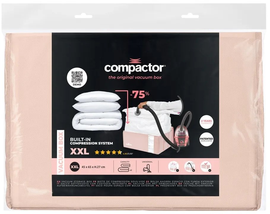 Вакуумна пластмасова кутия за съхранение на дрехи 65x45x27 cm Pink Edition – Compactor