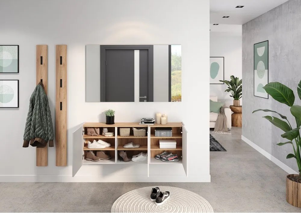 Кремаво висящо шкафче с дъбов декор 138x52x25 cm Libbiano – Germania