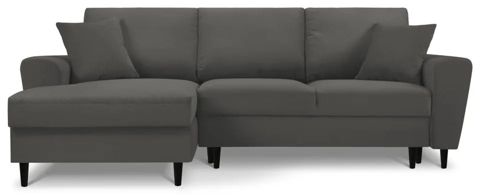 Тъмносив разтегателен ъглов диван с място за съхранение от рипсено кадифе (ляв ъгъл) Kyoto – Cosmopolitan Design