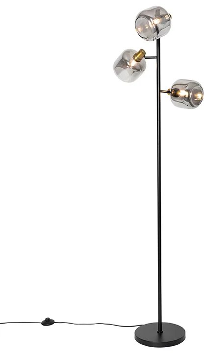 Подова лампа черна със злато с опушено стъкло 3-светлина - Zuzanna