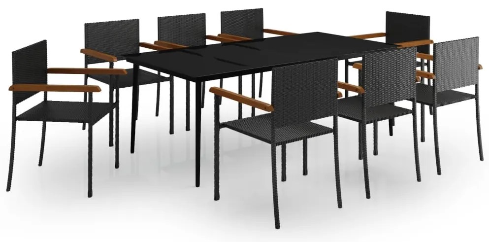 3099424 vidaXL Градински трапезен комплект, 9 части, черен