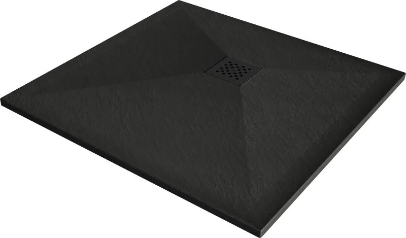 Mexen Stone+ композитен квадратен душ корито 80 x 80 см, черно, черна решетка