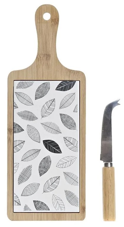 Комплект за предястие DKD Home Decor Листи Бамбук Каменинов (33 x 12 x 1 cm) (3 piezas)