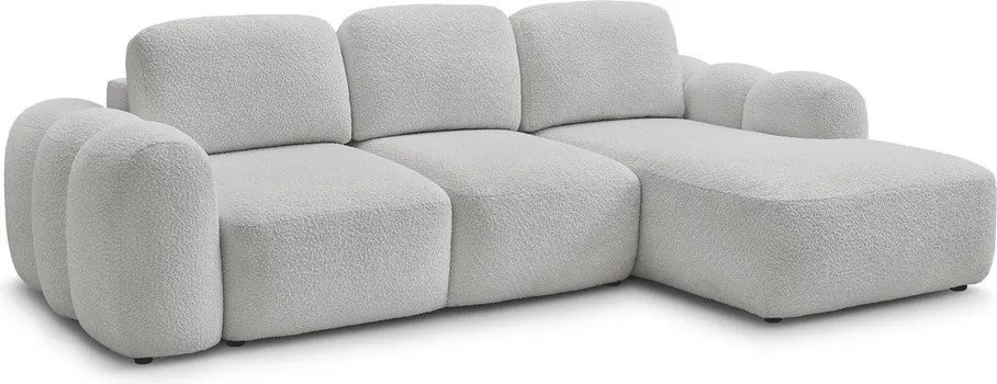 Светлосив сгъваем/с място за съхранение ъглов диван от прежда с примки от букле (десен ъгъл) Montaigne – Bobochic Paris