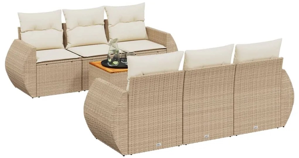 3257227 vidaXL Градински диван с възглавници, 7 части, бежов полиратан