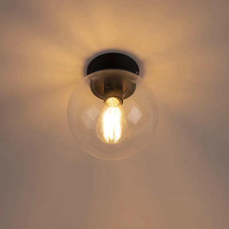 Арт деко плафон черен с прозрачно стъкло - Pallon