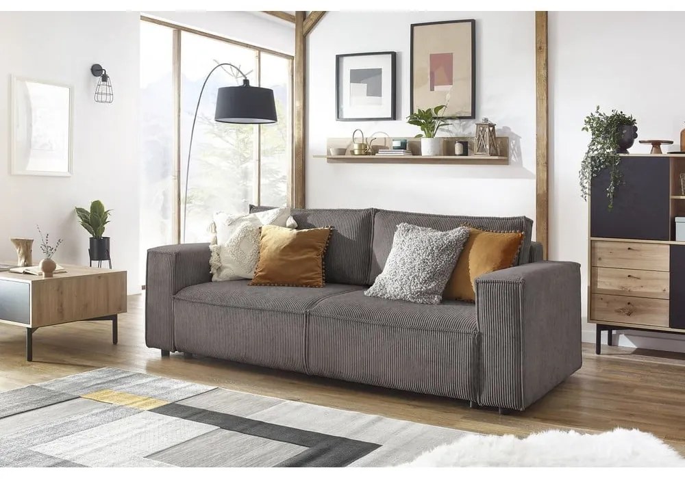 Кафяво-сив сгъваем диван от рипсено кадифе 245 cm Nihad – Bobochic Paris